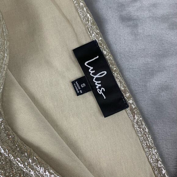 Lulus Gold Shimmering Maxi Dress Womens Small Deep V Neck Formal Gown (0405)NWT - Picture 2 of 12